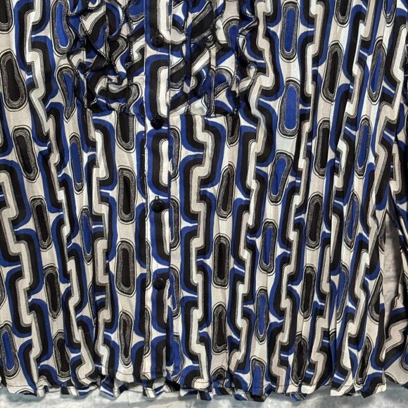 Worthington Blouse Womens XL Blue White Black Accordion Button Front Long Sleeve - Picture 6 of 14
